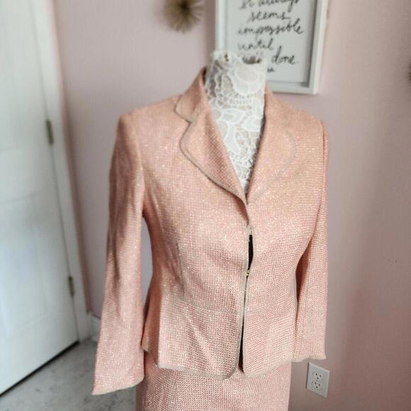 Flawless kulson Italy tweed womens suit skirt blazer jacket set pink gold 46 - Picture 5 of 9